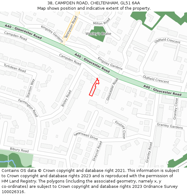 38, CAMPDEN ROAD, CHELTENHAM, GL51 6AA: Location map and indicative extent of plot