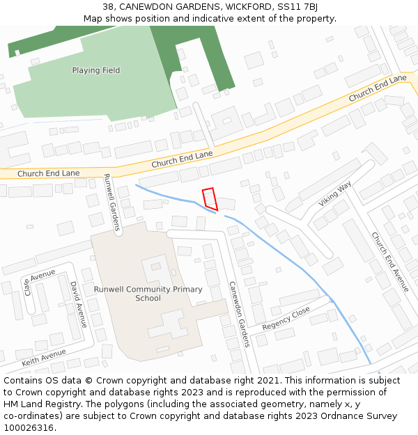 38, CANEWDON GARDENS, WICKFORD, SS11 7BJ: Location map and indicative extent of plot