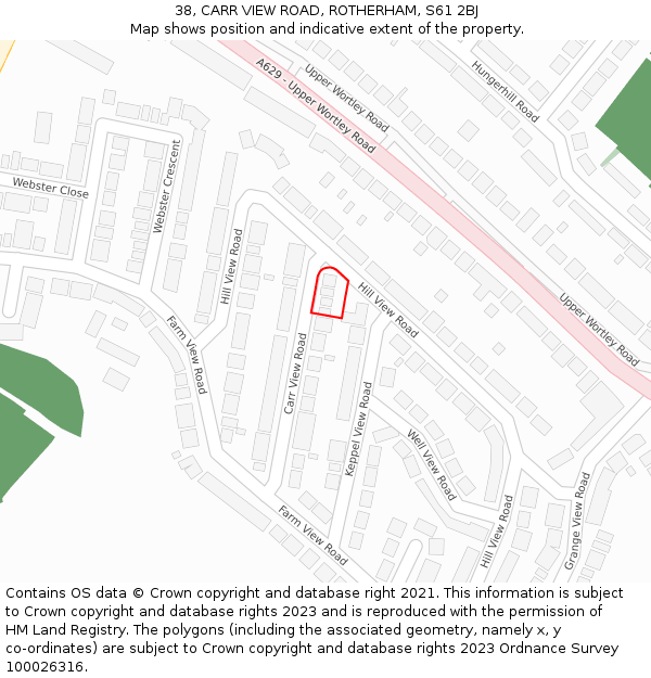 38, CARR VIEW ROAD, ROTHERHAM, S61 2BJ: Location map and indicative extent of plot