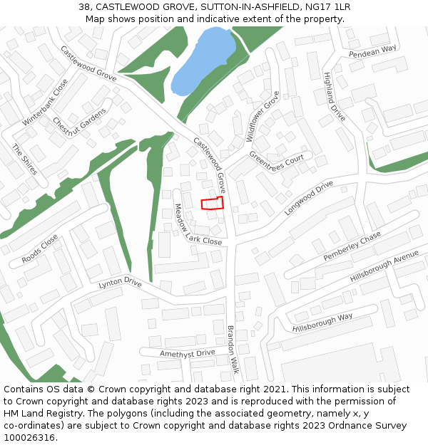 38, CASTLEWOOD GROVE, SUTTON-IN-ASHFIELD, NG17 1LR: Location map and indicative extent of plot