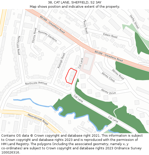 38, CAT LANE, SHEFFIELD, S2 3AY: Location map and indicative extent of plot