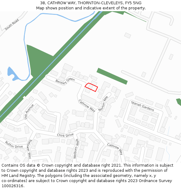 38, CATHROW WAY, THORNTON-CLEVELEYS, FY5 5NG: Location map and indicative extent of plot