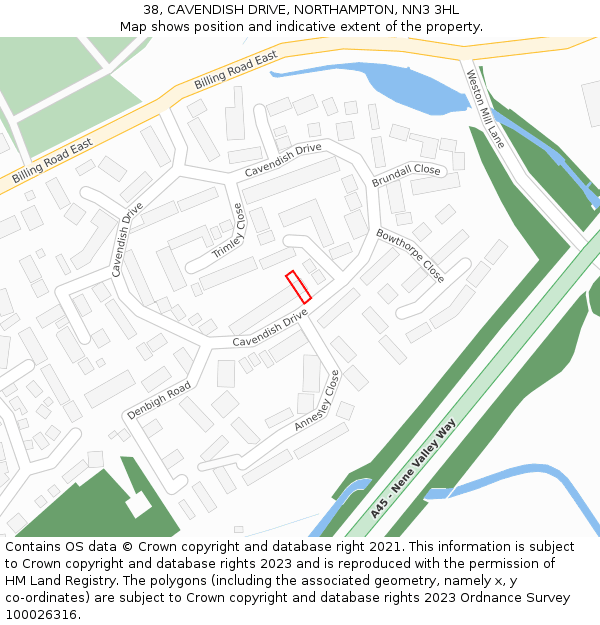 38, CAVENDISH DRIVE, NORTHAMPTON, NN3 3HL: Location map and indicative extent of plot