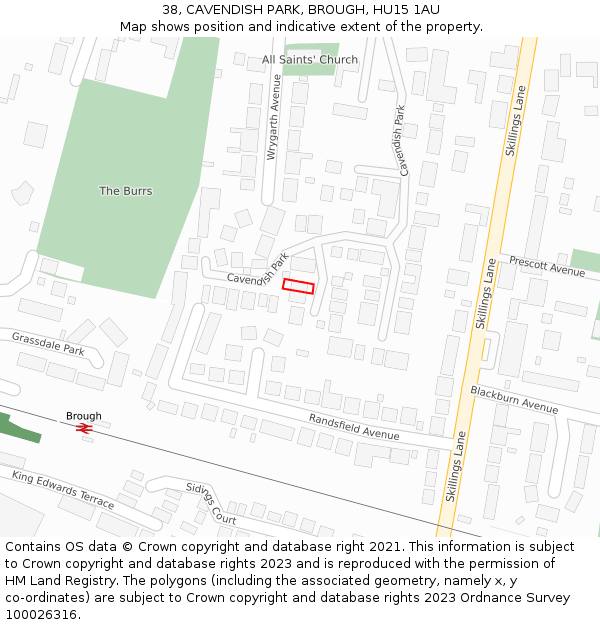 38, CAVENDISH PARK, BROUGH, HU15 1AU: Location map and indicative extent of plot