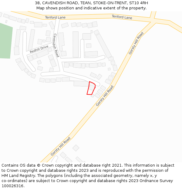 38, CAVENDISH ROAD, TEAN, STOKE-ON-TRENT, ST10 4RH: Location map and indicative extent of plot