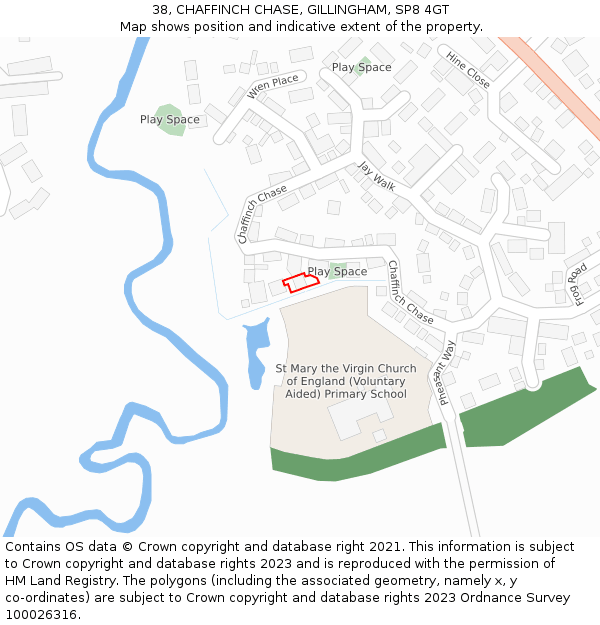 38, CHAFFINCH CHASE, GILLINGHAM, SP8 4GT: Location map and indicative extent of plot