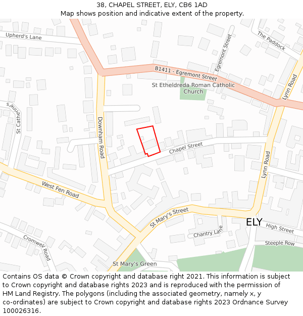 38, CHAPEL STREET, ELY, CB6 1AD: Location map and indicative extent of plot