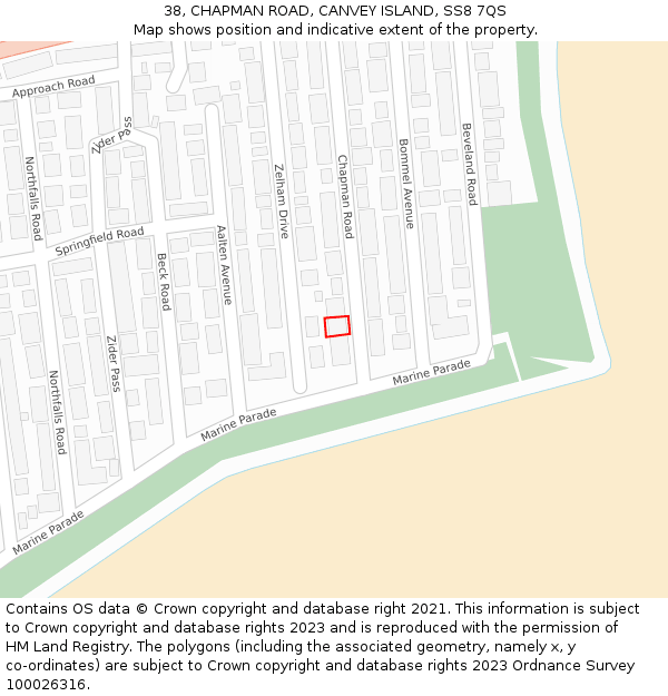 38, CHAPMAN ROAD, CANVEY ISLAND, SS8 7QS: Location map and indicative extent of plot