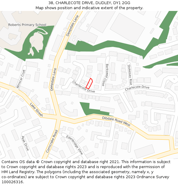 38, CHARLECOTE DRIVE, DUDLEY, DY1 2GG: Location map and indicative extent of plot