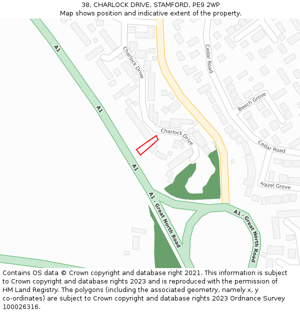 38, CHARLOCK DRIVE, STAMFORD, PE9 2WP: Location map and indicative extent of plot