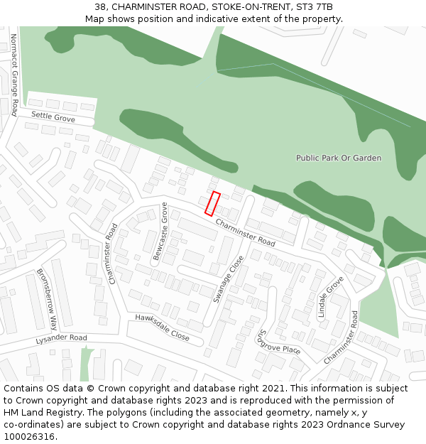 38, CHARMINSTER ROAD, STOKE-ON-TRENT, ST3 7TB: Location map and indicative extent of plot