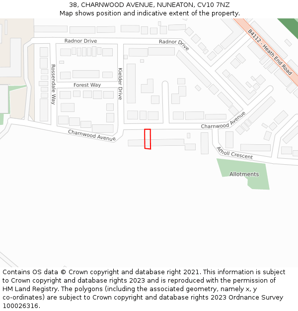 38, CHARNWOOD AVENUE, NUNEATON, CV10 7NZ: Location map and indicative extent of plot