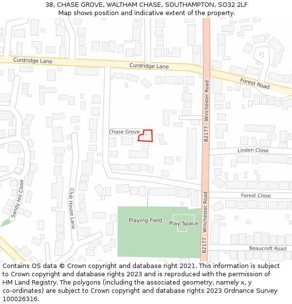 38, CHASE GROVE, WALTHAM CHASE, SOUTHAMPTON, SO32 2LF: Location map and indicative extent of plot