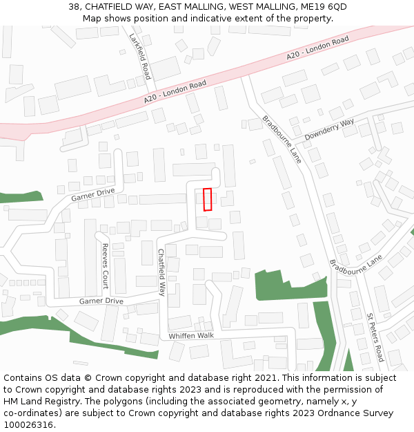 38, CHATFIELD WAY, EAST MALLING, WEST MALLING, ME19 6QD: Location map and indicative extent of plot