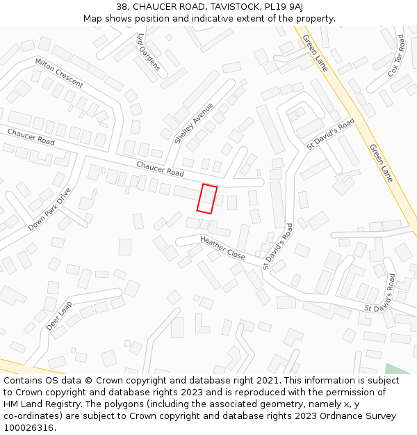 38, CHAUCER ROAD, TAVISTOCK, PL19 9AJ: Location map and indicative extent of plot