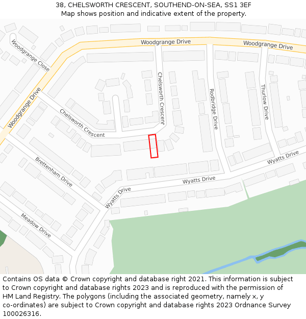 38, CHELSWORTH CRESCENT, SOUTHEND-ON-SEA, SS1 3EF: Location map and indicative extent of plot
