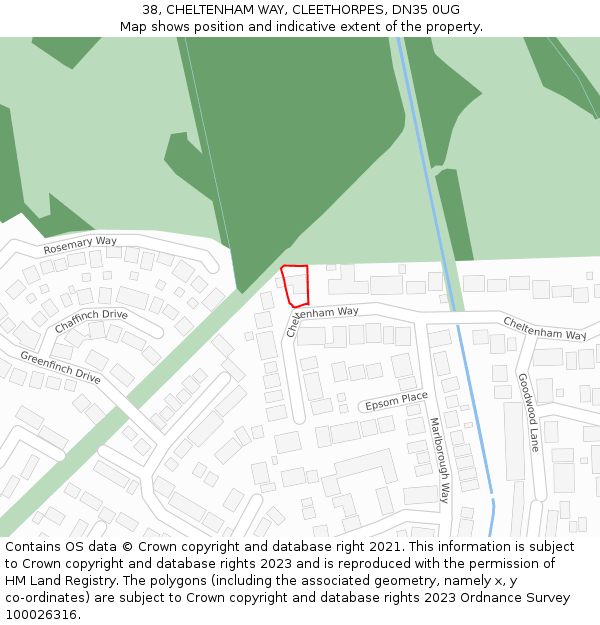38, CHELTENHAM WAY, CLEETHORPES, DN35 0UG: Location map and indicative extent of plot