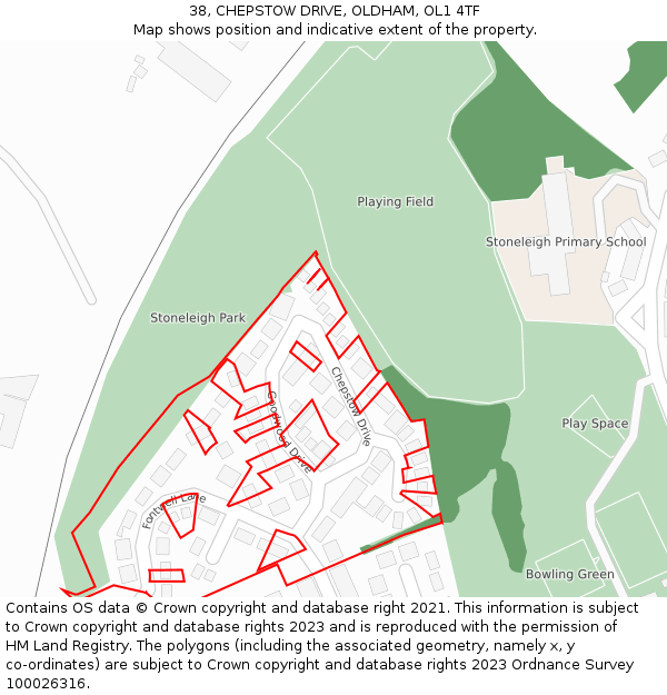 38, CHEPSTOW DRIVE, OLDHAM, OL1 4TF: Location map and indicative extent of plot