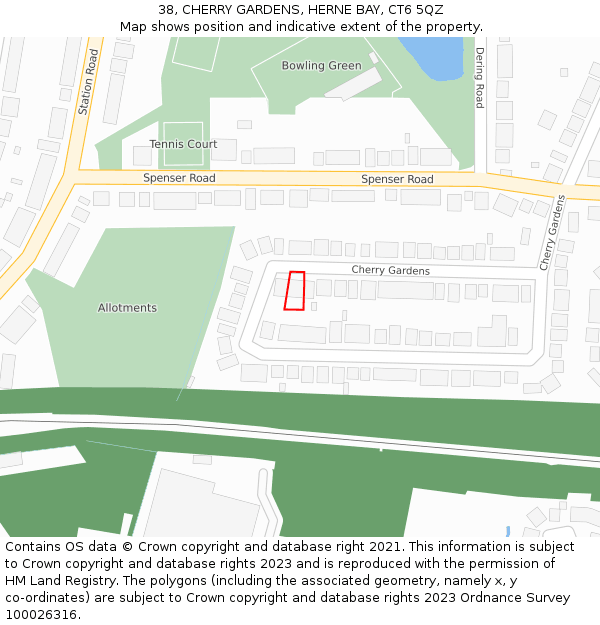 38, CHERRY GARDENS, HERNE BAY, CT6 5QZ: Location map and indicative extent of plot