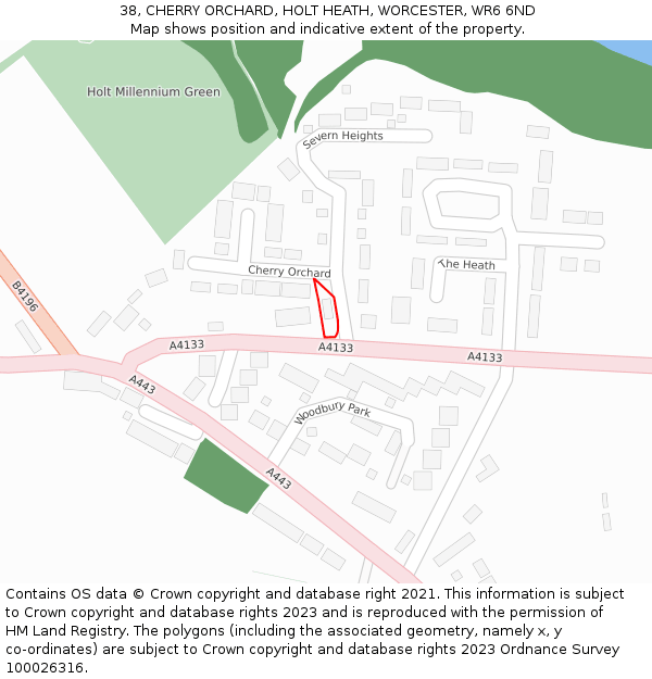 38, CHERRY ORCHARD, HOLT HEATH, WORCESTER, WR6 6ND: Location map and indicative extent of plot