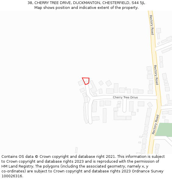 38, CHERRY TREE DRIVE, DUCKMANTON, CHESTERFIELD, S44 5JL: Location map and indicative extent of plot