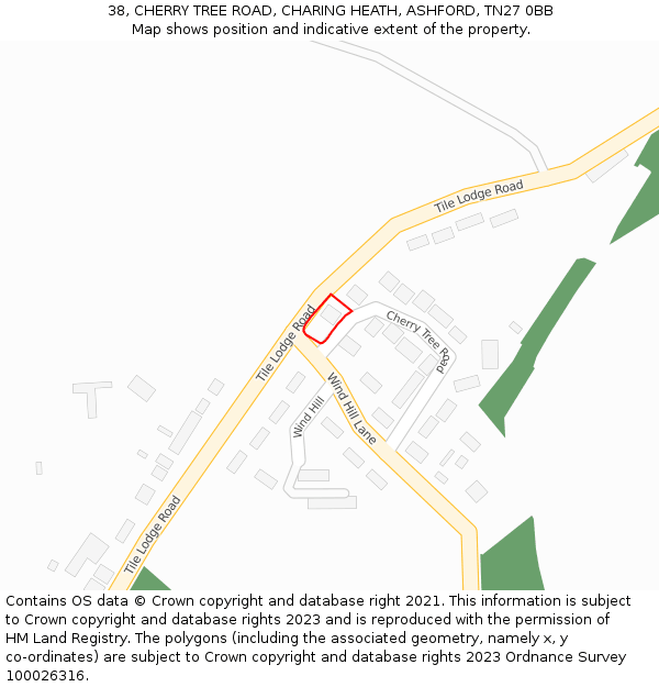 38, CHERRY TREE ROAD, CHARING HEATH, ASHFORD, TN27 0BB: Location map and indicative extent of plot