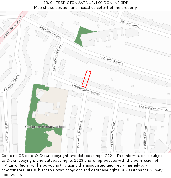 38, CHESSINGTON AVENUE, LONDON, N3 3DP: Location map and indicative extent of plot