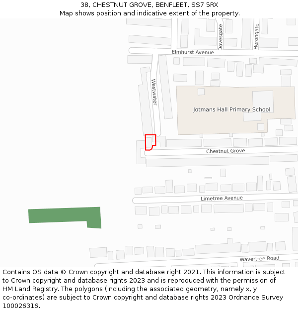 38, CHESTNUT GROVE, BENFLEET, SS7 5RX: Location map and indicative extent of plot