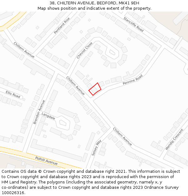 38, CHILTERN AVENUE, BEDFORD, MK41 9EH: Location map and indicative extent of plot