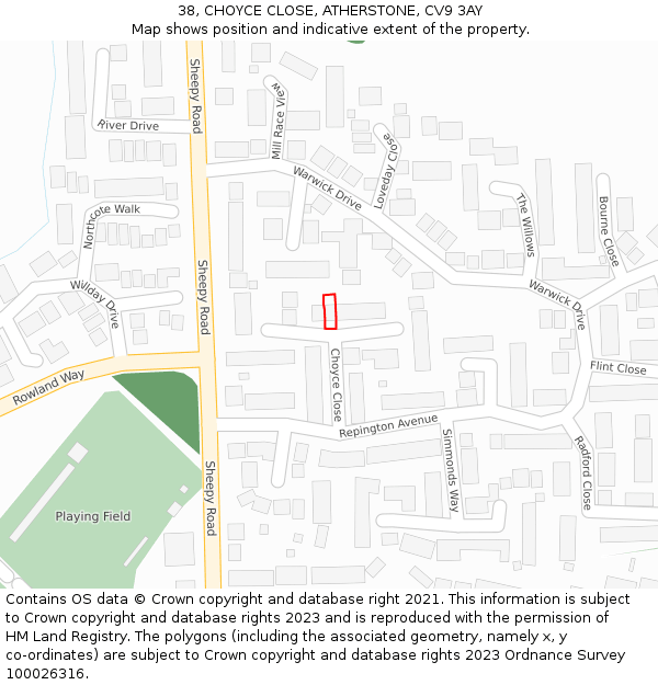 38, CHOYCE CLOSE, ATHERSTONE, CV9 3AY: Location map and indicative extent of plot