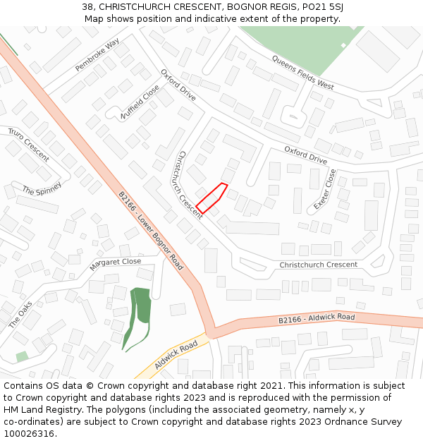 38, CHRISTCHURCH CRESCENT, BOGNOR REGIS, PO21 5SJ: Location map and indicative extent of plot