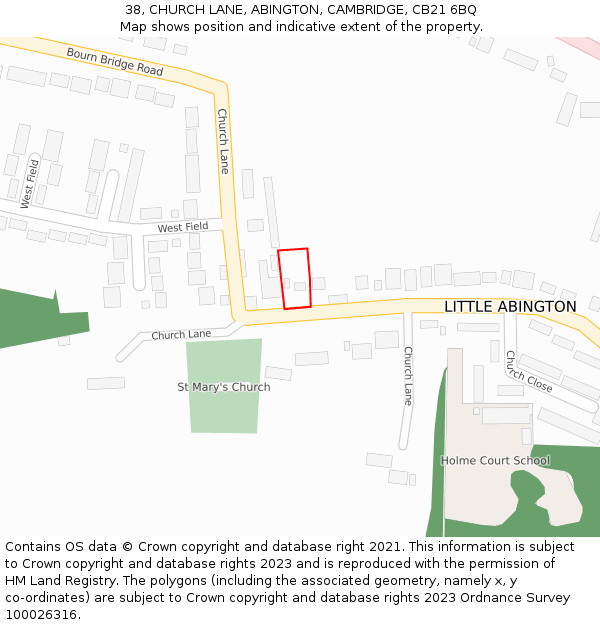 38, CHURCH LANE, ABINGTON, CAMBRIDGE, CB21 6BQ: Location map and indicative extent of plot