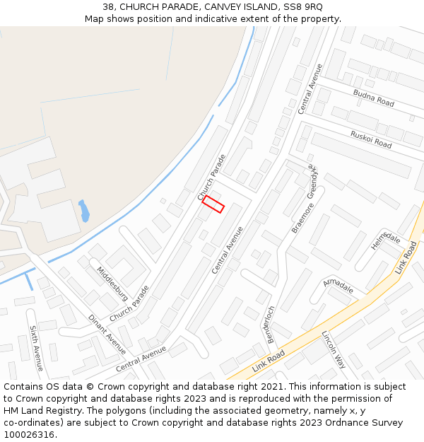 38, CHURCH PARADE, CANVEY ISLAND, SS8 9RQ: Location map and indicative extent of plot