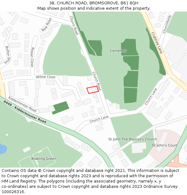 38, CHURCH ROAD, BROMSGROVE, B61 8QH: Location map and indicative extent of plot