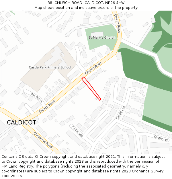 38, CHURCH ROAD, CALDICOT, NP26 4HW: Location map and indicative extent of plot