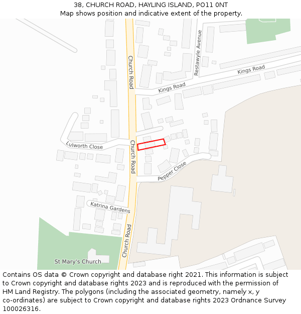 38, CHURCH ROAD, HAYLING ISLAND, PO11 0NT: Location map and indicative extent of plot