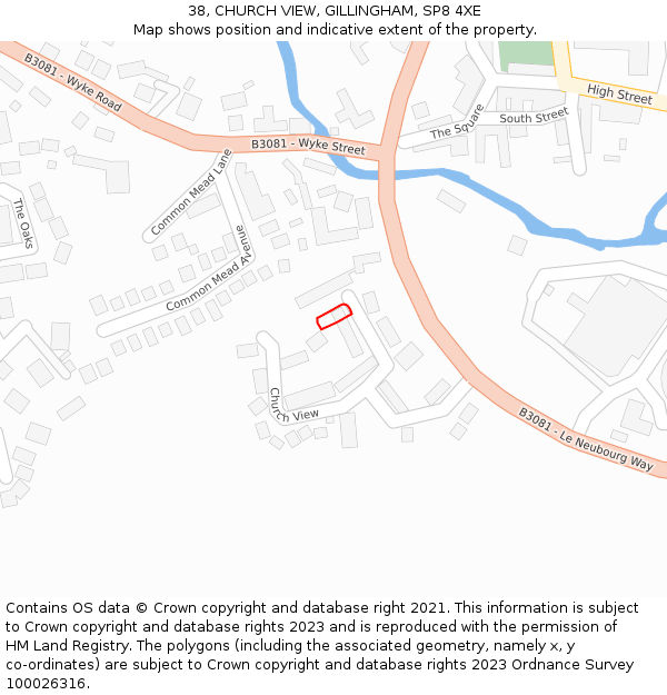 38, CHURCH VIEW, GILLINGHAM, SP8 4XE: Location map and indicative extent of plot