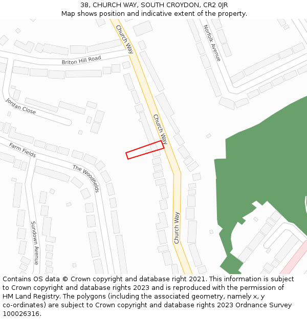 38, CHURCH WAY, SOUTH CROYDON, CR2 0JR: Location map and indicative extent of plot
