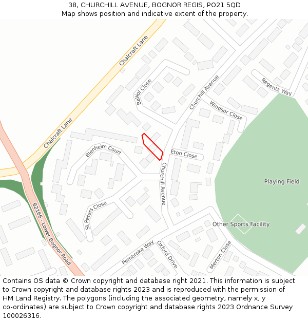 38, CHURCHILL AVENUE, BOGNOR REGIS, PO21 5QD: Location map and indicative extent of plot