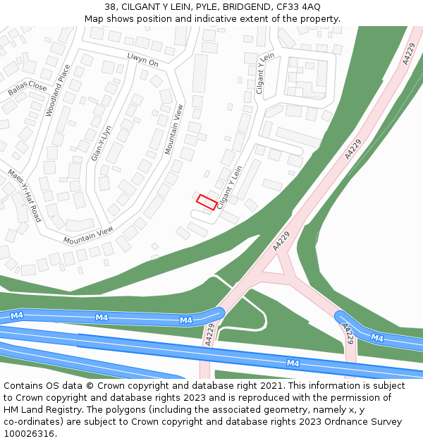 38, CILGANT Y LEIN, PYLE, BRIDGEND, CF33 4AQ: Location map and indicative extent of plot