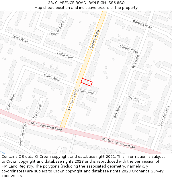 38, CLARENCE ROAD, RAYLEIGH, SS6 8SQ: Location map and indicative extent of plot