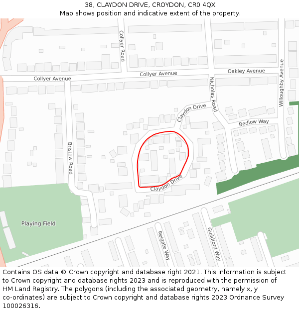 38, CLAYDON DRIVE, CROYDON, CR0 4QX: Location map and indicative extent of plot