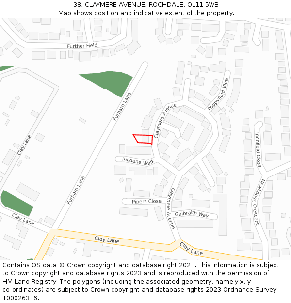 38, CLAYMERE AVENUE, ROCHDALE, OL11 5WB: Location map and indicative extent of plot