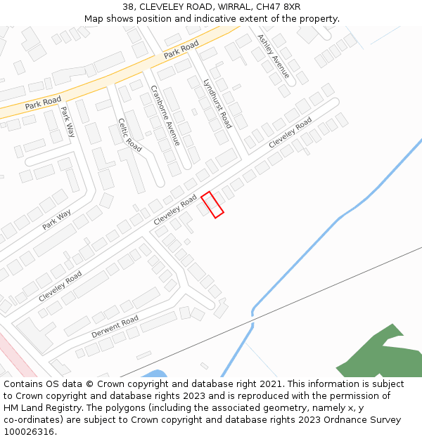 38, CLEVELEY ROAD, WIRRAL, CH47 8XR: Location map and indicative extent of plot