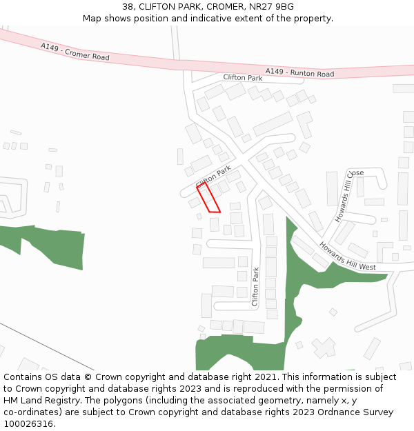 38, CLIFTON PARK, CROMER, NR27 9BG: Location map and indicative extent of plot