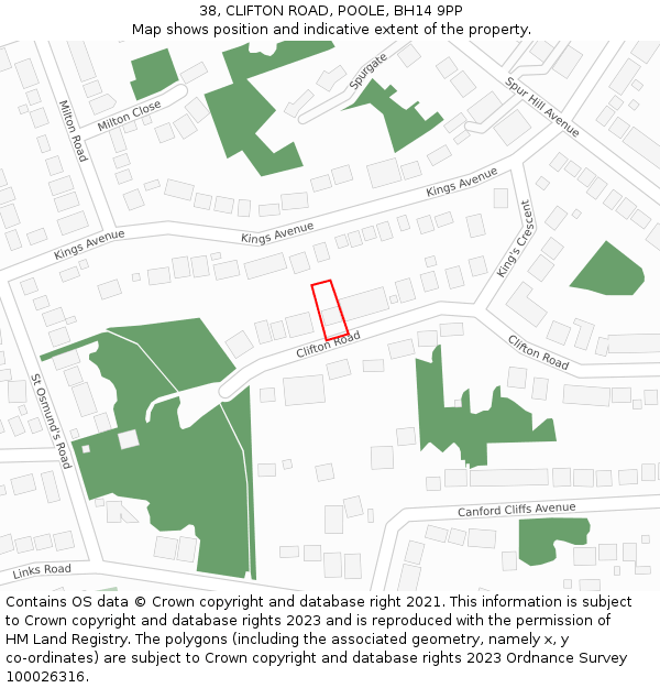 38, CLIFTON ROAD, POOLE, BH14 9PP: Location map and indicative extent of plot