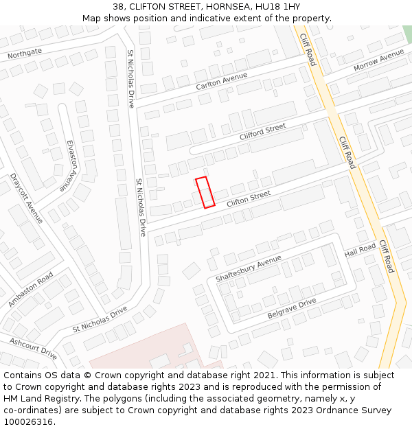 38, CLIFTON STREET, HORNSEA, HU18 1HY: Location map and indicative extent of plot