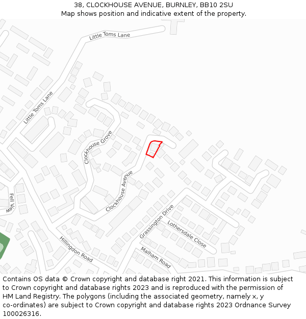 38, CLOCKHOUSE AVENUE, BURNLEY, BB10 2SU: Location map and indicative extent of plot