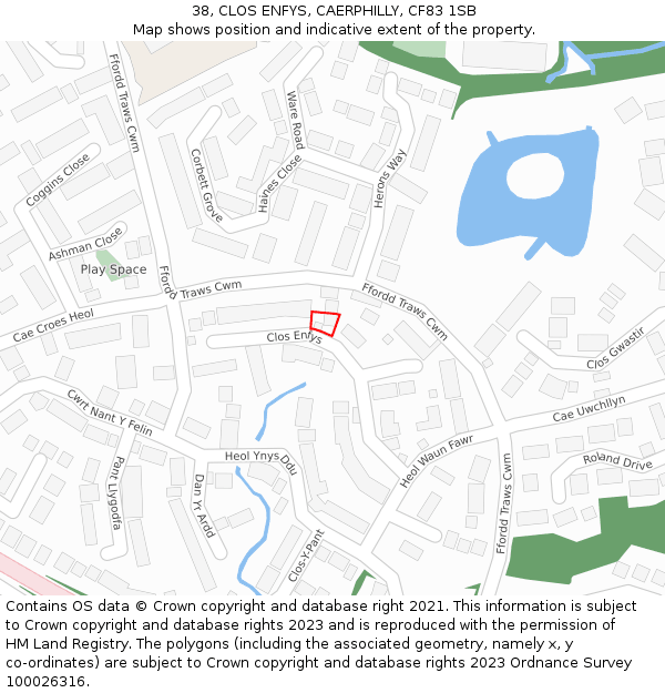 38, CLOS ENFYS, CAERPHILLY, CF83 1SB: Location map and indicative extent of plot