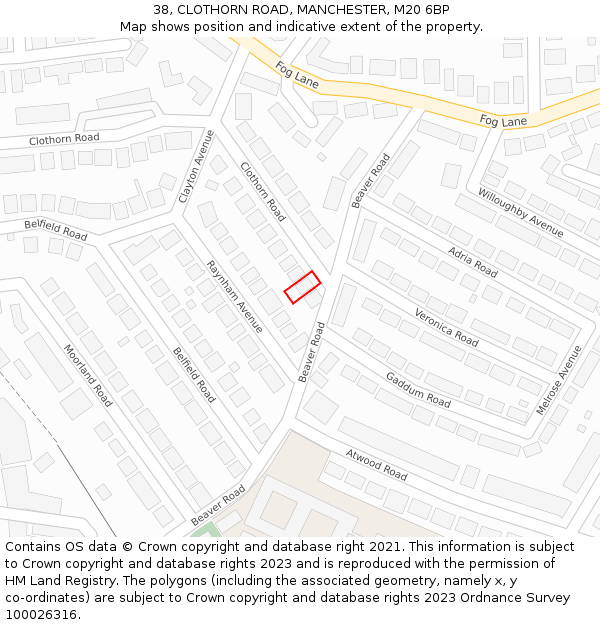 38, CLOTHORN ROAD, MANCHESTER, M20 6BP: Location map and indicative extent of plot